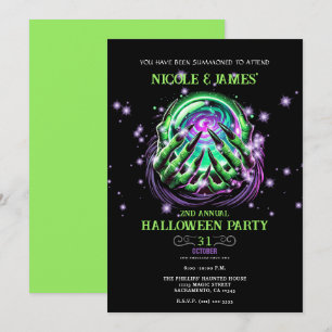 Groene heks staren magische bal Halloween Party Kaart