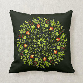 Groene heksen paddenstoel verlaat planten mandala kussen