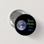 Groene heksen stemmen blauw (lichtgroen) ronde button 3,2 cm (Voorkant /achterkant)