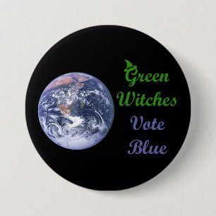Groene heksen stemmen blauw ronde button 7,6 cm