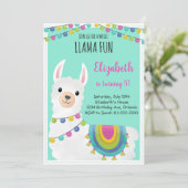 Groene Hele Llama Leuke Verjaardag Uitnodiging (Staand voorkant)