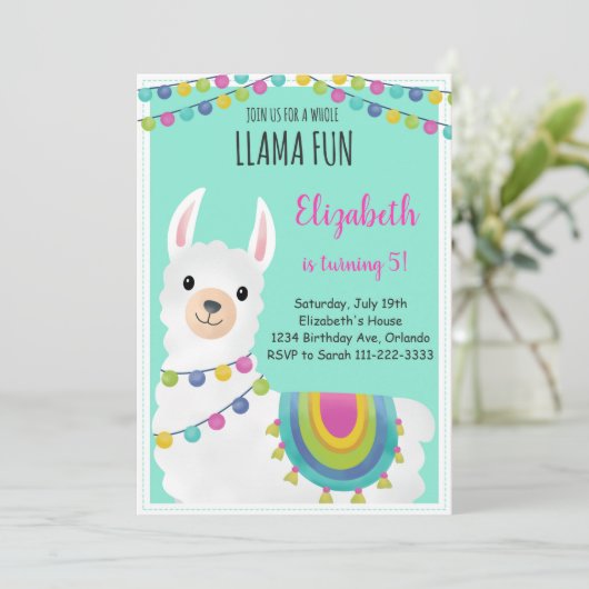 Groene Hele Llama Leuke Verjaardag Uitnodiging (Staand voorkant)
