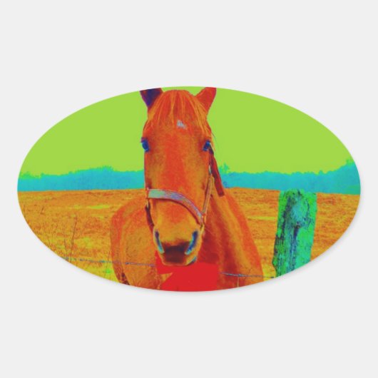 Groene hemel, rode boogpaard: naam toevoegen ovale sticker (Voorkant)