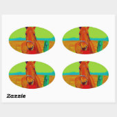 Groene hemel, rode boogpaard: naam toevoegen ovale sticker (Vel)