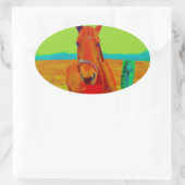 Groene hemel, rode boogpaard: naam toevoegen ovale sticker (Tas)