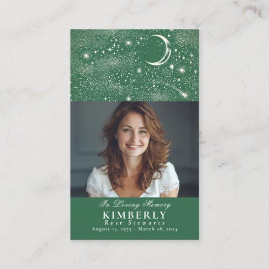 Groene Hemelse Begrafenis Gedenkteken Fotokaart Visitekaartje (Voorkant)