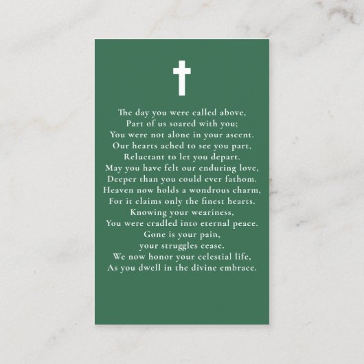 Groene Hemelse Begrafenis Gedenkteken Fotokaart Visitekaartje (Achterkant)