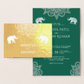 Groene Henna Olifant Indiase bruiloft goud Folie Kaarten (Display)