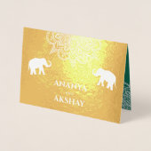 Groene Henna Olifant Indiase bruiloft goud Folie Kaarten (Voorkant)