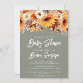 Groene Herfst Bloemen Baby shower Kaart (Voorkant)