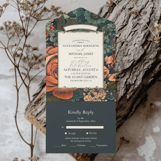  Groene Herfst Bloemen bruiloft All In One Uitnodiging