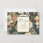  Groene Herfst Bloemen bruiloft RSVP Kaartje (Voorkant)