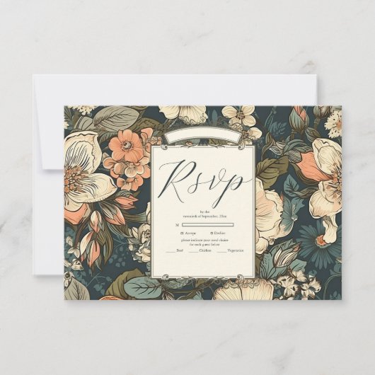 Groene Herfst Bloemen bruiloft RSVP Kaartje (Voorkant)