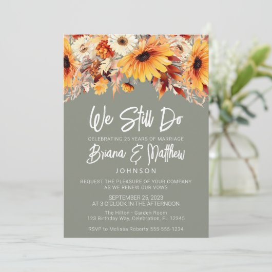 Groene Herfst Floral bruiloft gelofte verlenging Kaart (Staand voorkant)