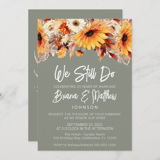 Groene Herfst Floral bruiloft gelofte verlenging Kaart (Voorkant / Achterkant)