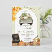 Groene herfst laat kleine pompoentruck verjaardag  kaart (Staand voorkant)