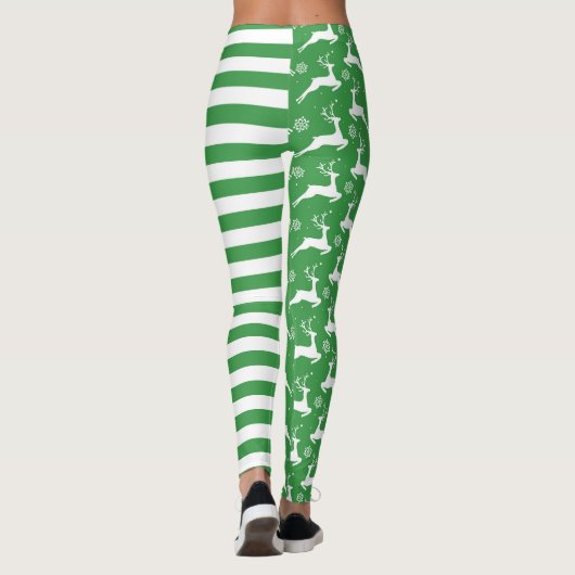 Groene herten en strepen Kerstmis Leggings (Achterkant)