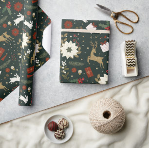 Groene herten Hand getrokken Kerst Patroon Design Cadeaupapier
