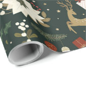 Groene herten Hand getrokken Kerst Patroon Design Cadeaupapier (Rol Hoek)