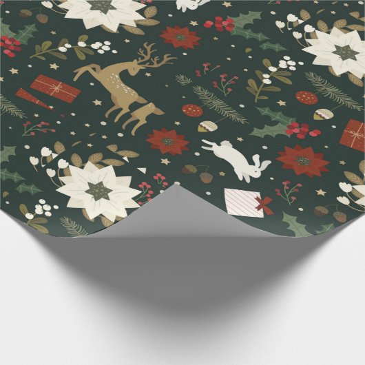 Groene herten Hand getrokken Kerst Patroon Design Cadeaupapier (Hoek)