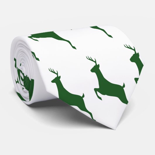 Groene Herten Op wit Stropdas (Opgerold)
