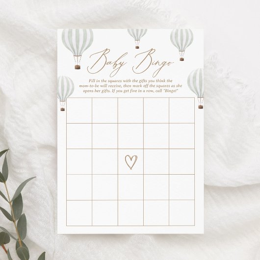 Groene Hete Luchtballon Baby shower Bingogame Kaart
