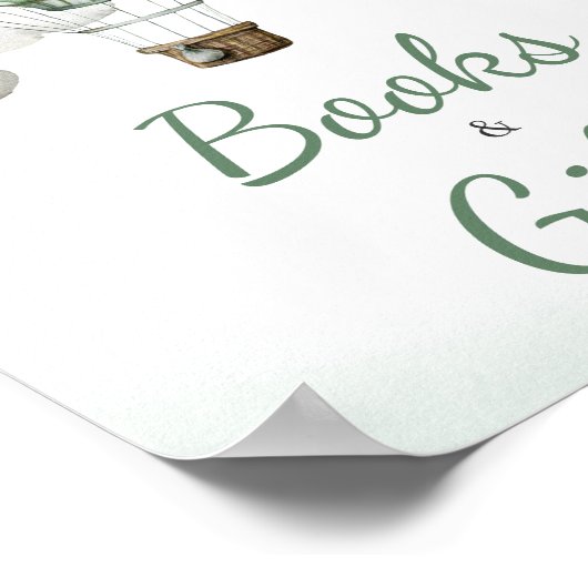 Groene Hete Luchtballon Baby shower Boeken en Gesc Poster (Hoek)