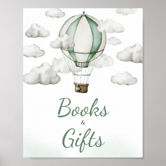 Groene Hete Luchtballon Baby shower Boeken en Gesc Poster (Voorkant)