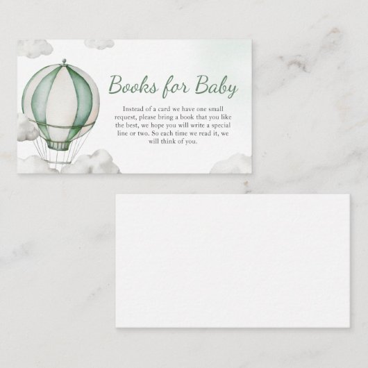 Groene Hete Luchtballon Baby shower Boeken voor Ba Informatiekaartje (Voorkant / Achterkant)