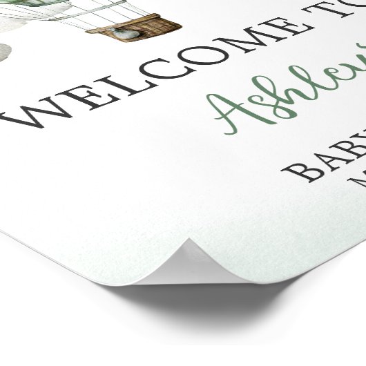 Groene Hete Luchtballon Baby shower Welkom Poster (Hoek)