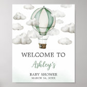 Groene Hete Luchtballon Baby shower Welkom Poster (Voorkant)