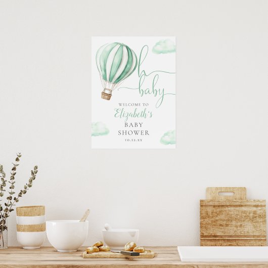 Groene Hete Luchtballon Baby shower Welkomstbord Poster (Keuken)