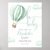 Groene Hete Luchtballon Baby shower Welkomstbord Poster (Voorkant)