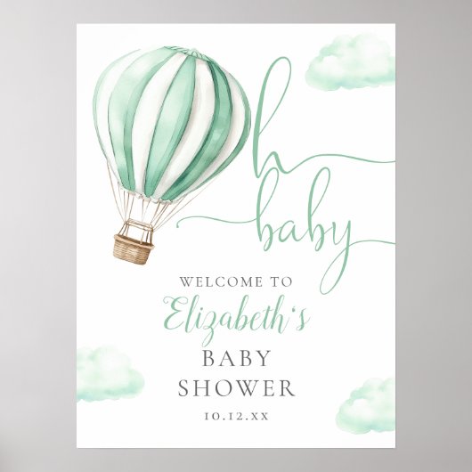 Groene Hete Luchtballon Baby shower Welkomstbord Poster (Voorkant)