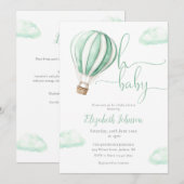 Groene hete luchtballon meisje alles in één Baby s Kaart (Voorkant / Achterkant)