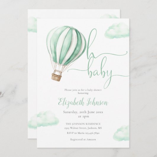 Groene hete luchtballon meisje alles in één Baby s Kaart (Voorkant / Achterkant)