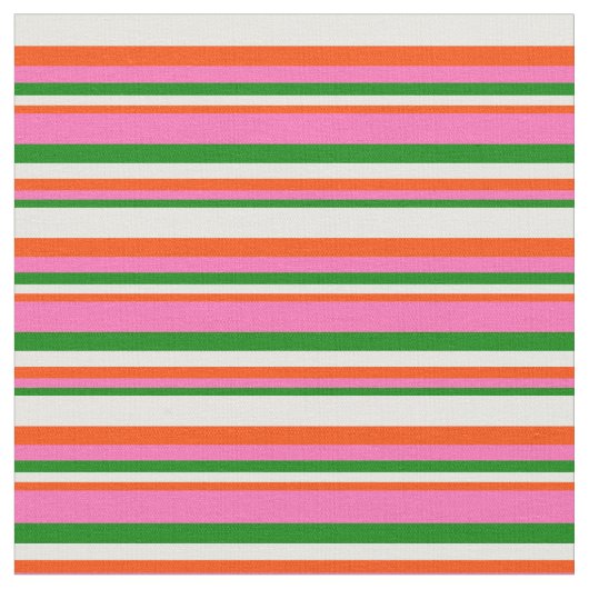 Groene, Hete Roze, Rode & Mint Cream Stripes Stof (Close Up)