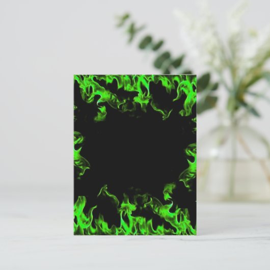 groene hete vlammen briefkaart (Staand voorkant)