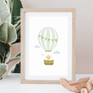 Groene heteluchtballon met puppy kwekerij Poster