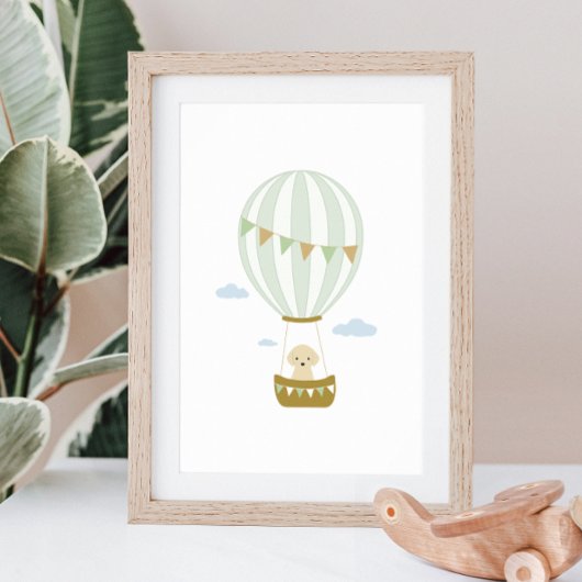 Groene heteluchtballon met puppy kwekerij Poster