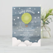 Groene heteluchtballon + Sterren Neutraal Baby sho Kaart (Staand voorkant)