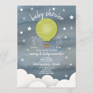 Groene heteluchtballon + Sterren Neutraal Baby sho Kaart