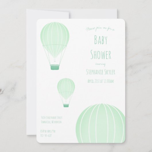 Groene heteluchtballon | Uitnodiging voor Baby sho (Voorkant)