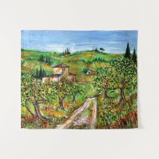 Groene heuvels en olijfbomen in de Toscane Landsch Wandkleed (Voorkant (horizontaal))