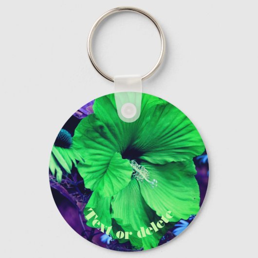 Groene Hibiscus Abstracte ventilator gepersonalise Sleutelhanger (Achterkant)