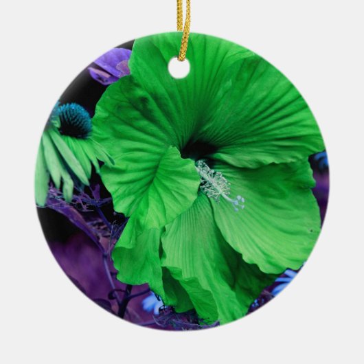 Groene Hibiscus Bloem Ornament (Voorkant)