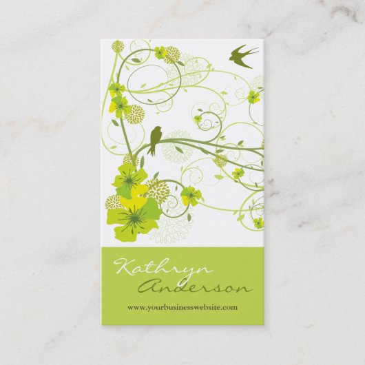 Groene Hibiscus Swallow Birds Elegant Floral Garde Visitekaartje (Voorkant)