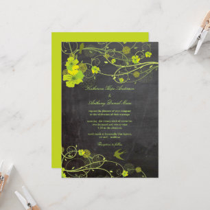 Groene Hibiscus Swallows Floral Chalkboard Wedding Kaart