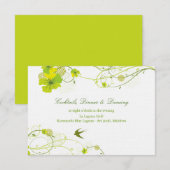 Groene Hibiscus Swirls & Swallows Floral Wedding Informatiekaartje (Voorkant / Achterkant)