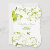 Groene Hibiscus Swirls & Swallows Floral Wedding Kaart (Achterkant)
